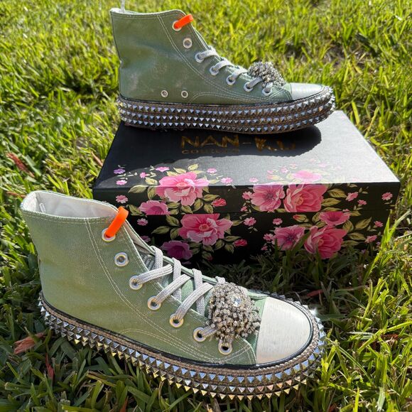 Free People Nan Ku Cruise Studded Hi Top Sneakers in Aloe Size 8 - Picture 2 of 7